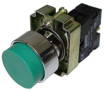 SUNS PBM22-EP-G-P5 22mm Pushbutton Metal Extended Head Momentary Green 1NO - Industrial Direct