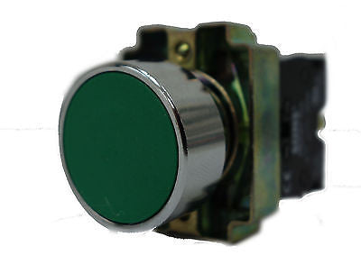 SUNS PBM22-FP-G-P5 22mm Pushbutton Metal Momentary Green Flush Operator 1NO - Industrial Direct