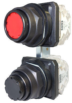 SUNS PB30-MIP-BR-P2 30mm Interlock Pushbutton Black/Red 2NO/2NC 9001SKR11BRH1 - Industrial Direct