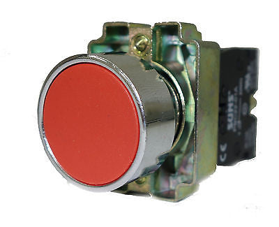 SUNS PBM22-FP-R-P6 22mm Pushbutton Metal Momentary Red Flush Operator 1NC - Industrial Direct