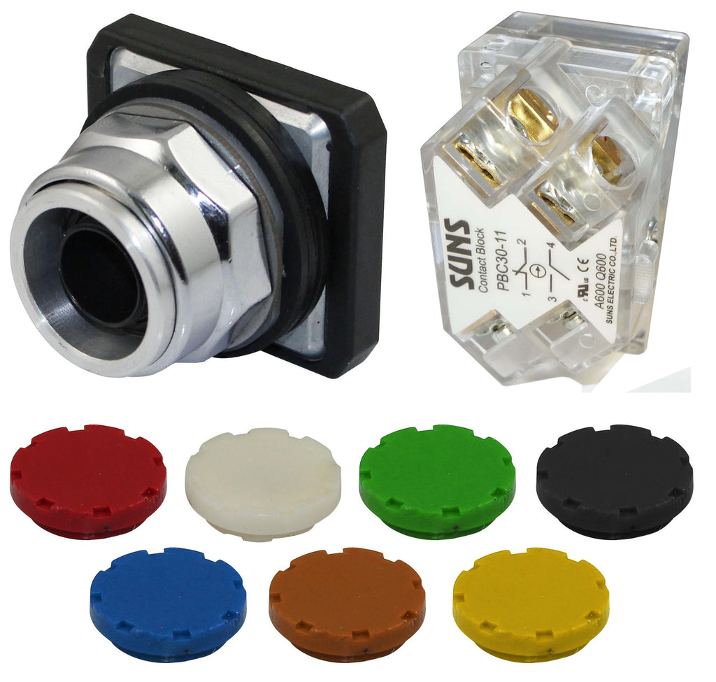 SUNS PBM30-FP-S-P13 30mm 7Color Guarded Pushbutton 1NO1NC 9001KR1UH13 9001KR1UH5 - Industrial Direct