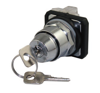 SUNS PBM30-SK3CC-P1 30mm Key Selector Switch, 3 Position, Momentary, Key Withdrawal Center, 1NO/1NC