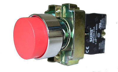 SUNS PBM22-EP-R-P5 22mm Pushbutton Metal Extended Head Momentary Red 1NO - Industrial Direct